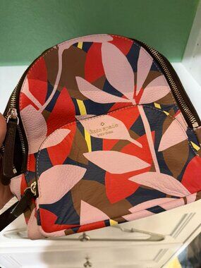 Kate Spade Mini Backpack Floral Print Pink Multi Small Pebbled Leather Bag